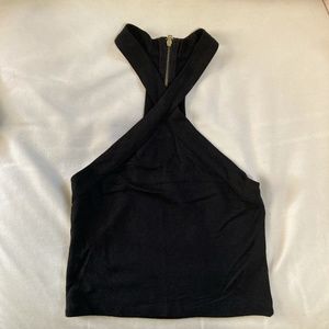 Black Cross Neck Crop Top